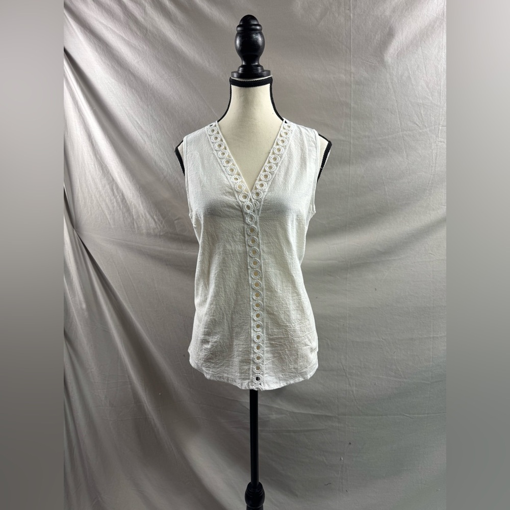 100% Cotton Boho V-Neck Crochet Detail Blouse White - Picture 7 of 8